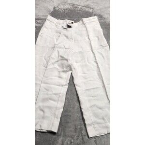 NWT J.Jill Women's Size Large White 100% Linen Creased Front Wide Leg Pants